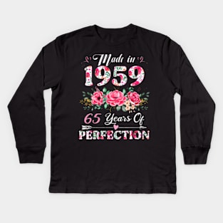 Year Old Made In 1959 Floral 65th Birthday Kids Long Sleeve T-Shirt